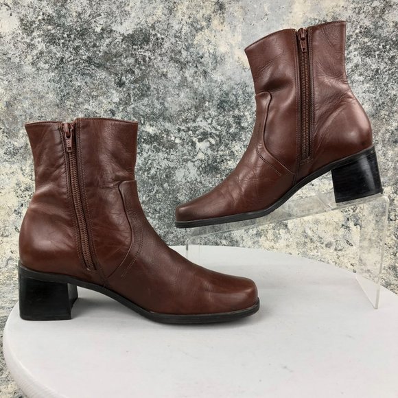 Naturalizer Women's Size 8M Brown Leather Block Heel Side Zip Ankle Booties - Picture 8 of 12